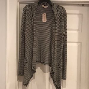 New Large Black & White Strip Hoodie Cardigan stretch jersey material